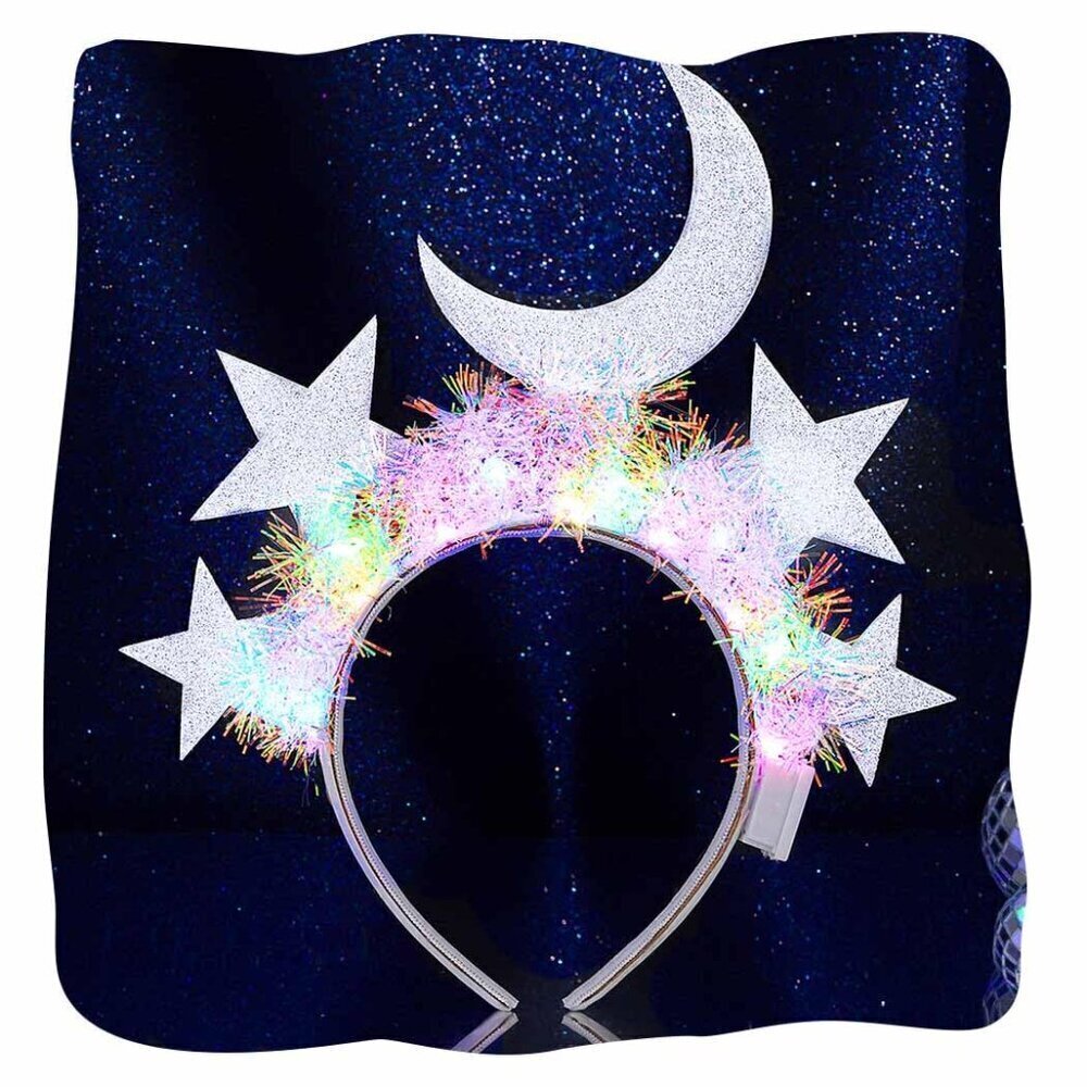 Light Up Headband Moon Stars Celestial Glow Tinsel Costume Party Jewelry